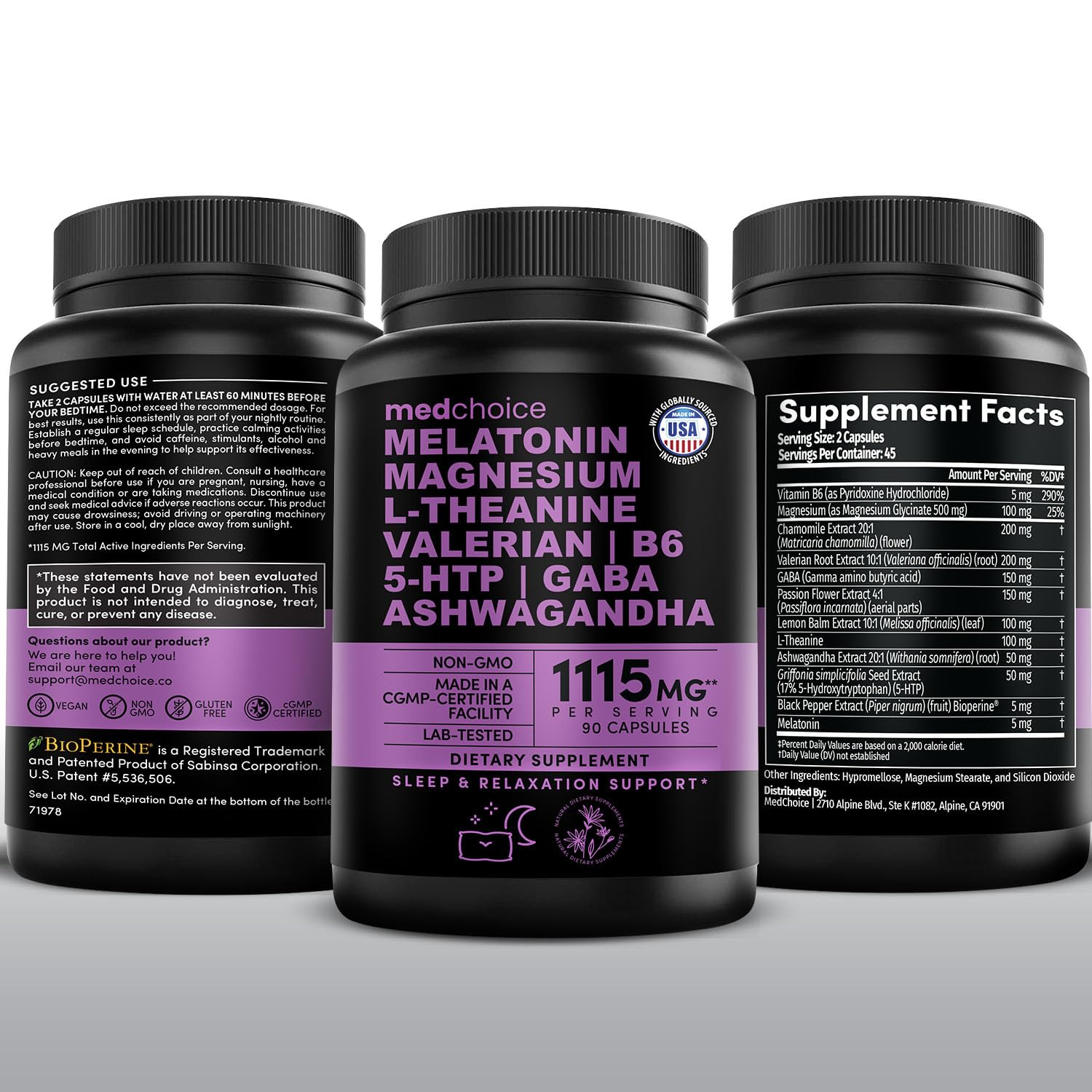 12-in-1 Melatonin Sleep Capsules - Natural Sleep Aids for Adults with Melatonin 5mg and Magnesium Glycinate 500mg, Sleep Aid with Ashwagandha, L Theanine, Valerian Root, GABA, 5-HTP (90ct, Pack of 1) MEDCHOICE buy supplements canada