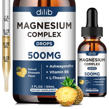 Triple Magnesium Complex Supplement-Magnesium Glycinate, Citrate, Malate Liquid Drops 500mg with Ashwagandha, L-Theanine, Vitamin B6 for Calm, Stress Relief, Sleep, Muscle Support-Pineapple Flavor dilib buy supplements canada