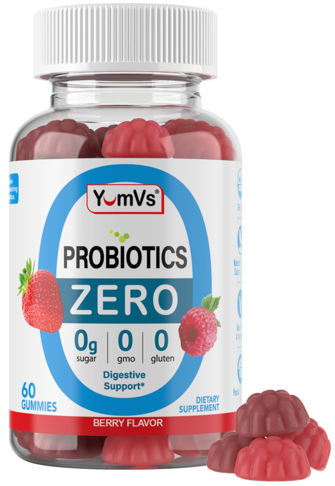 YUM-V'S Sugar Free Probiotic Gummies - Probiotics for Men & Women to Help Support Digestive Function – Adults & Kids Probiotic with 5 Billion CFU Bacillus Coagulans – Vegan & Gluten-Free (60 Count) YUM-V'S buy supplements canada
