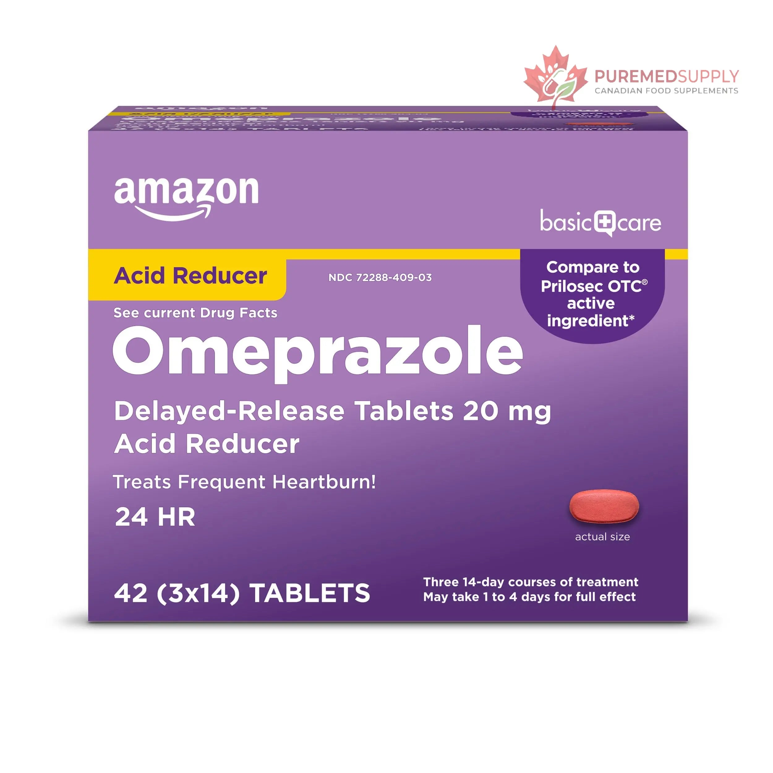 Amazon Basic Care Omeprazole Delayed Release Tablets 20 mg, Acid Reducer, treats frequent heartburn,, Cream, Regular, 42 Count (Pack of 1), 42 Count, Amazon Basic Care buy supplements canada