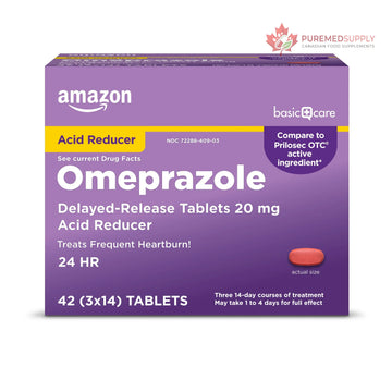 Amazon Basic Care Omeprazole Delayed Release Tablets 20 mg, Acid Reducer, treats frequent heartburn,, Cream, Regular, 42 Count (Pack of 1), 42 Count, Amazon Basic Care buy supplements canada