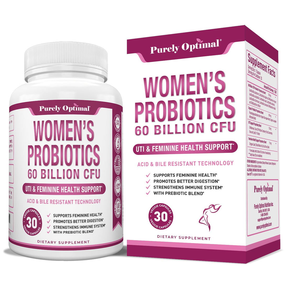 Premium Probiotics for Women - 60 Billion CFU, Dr. Formulated Prebiotics & Probiotics Purely Optimal buy supplements canada