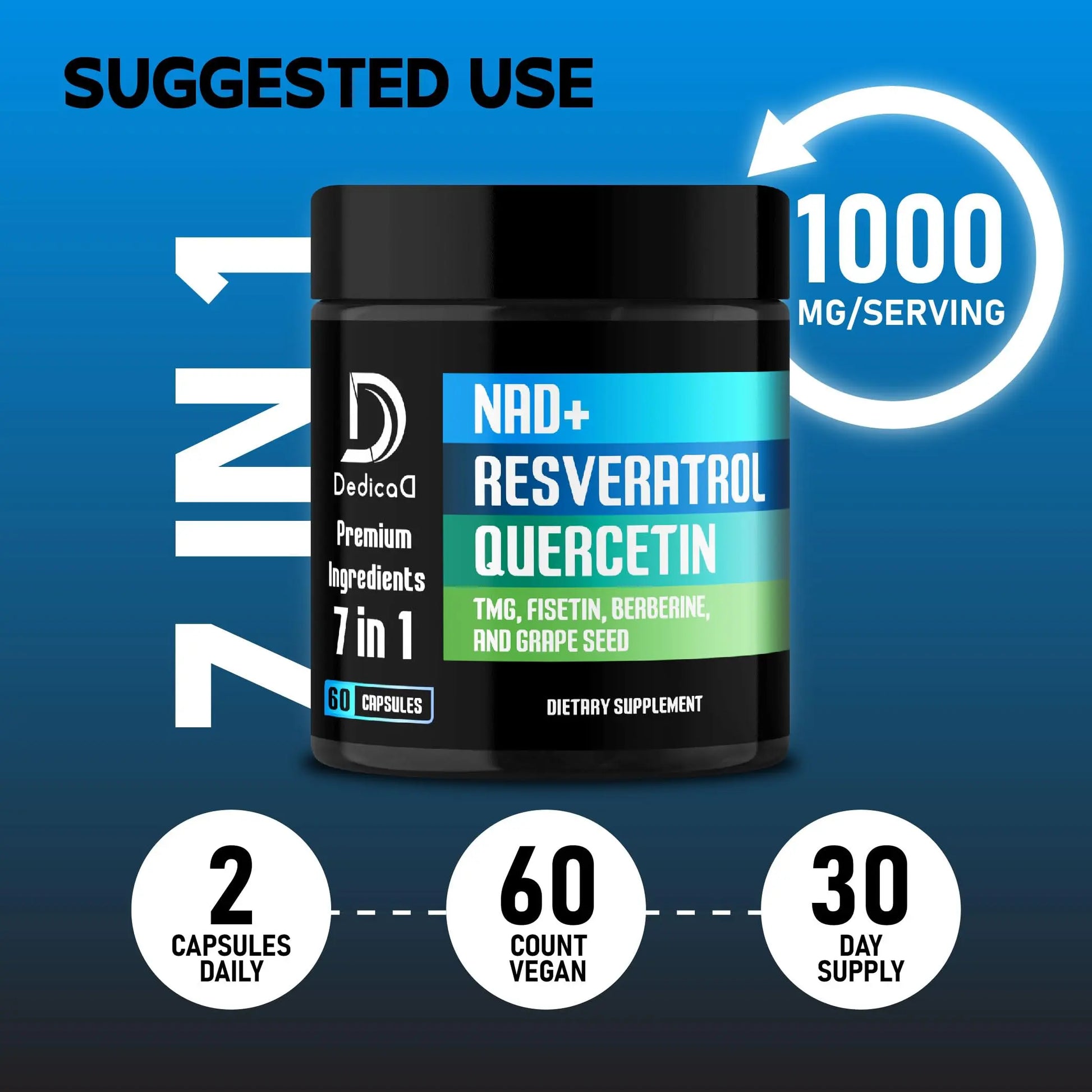 DEDICAD NAD.+ Supplement - Combined to Resveratrol, Quercetin, Berberine, Fisetin, TMG and Grape Seed - 60 Capsules DEDICAD buy supplements canada