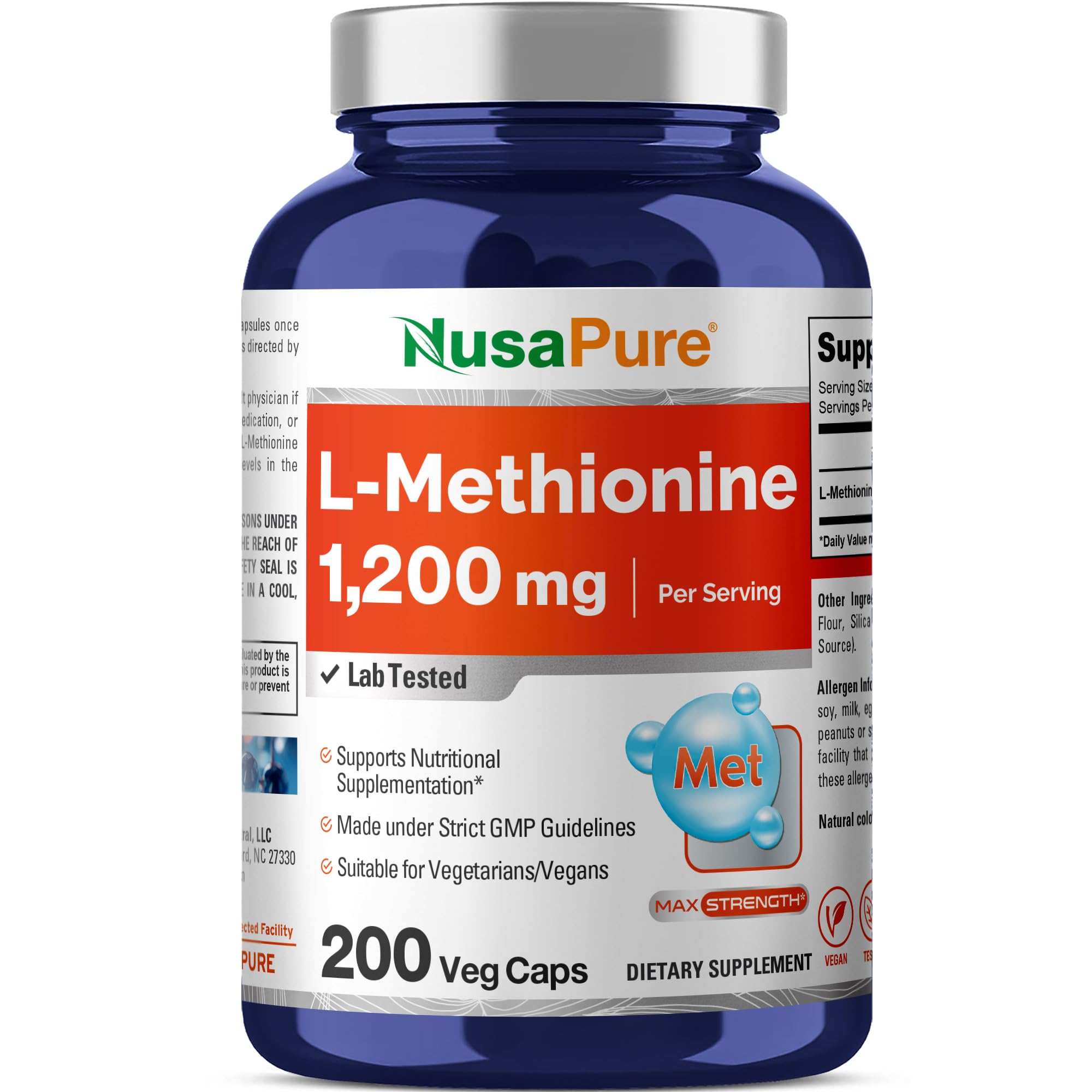 NusaPure L Methionine 1200mg | 200 Capsules | Non-GMO | Vegan Supplement NusaPure buy supplements canada