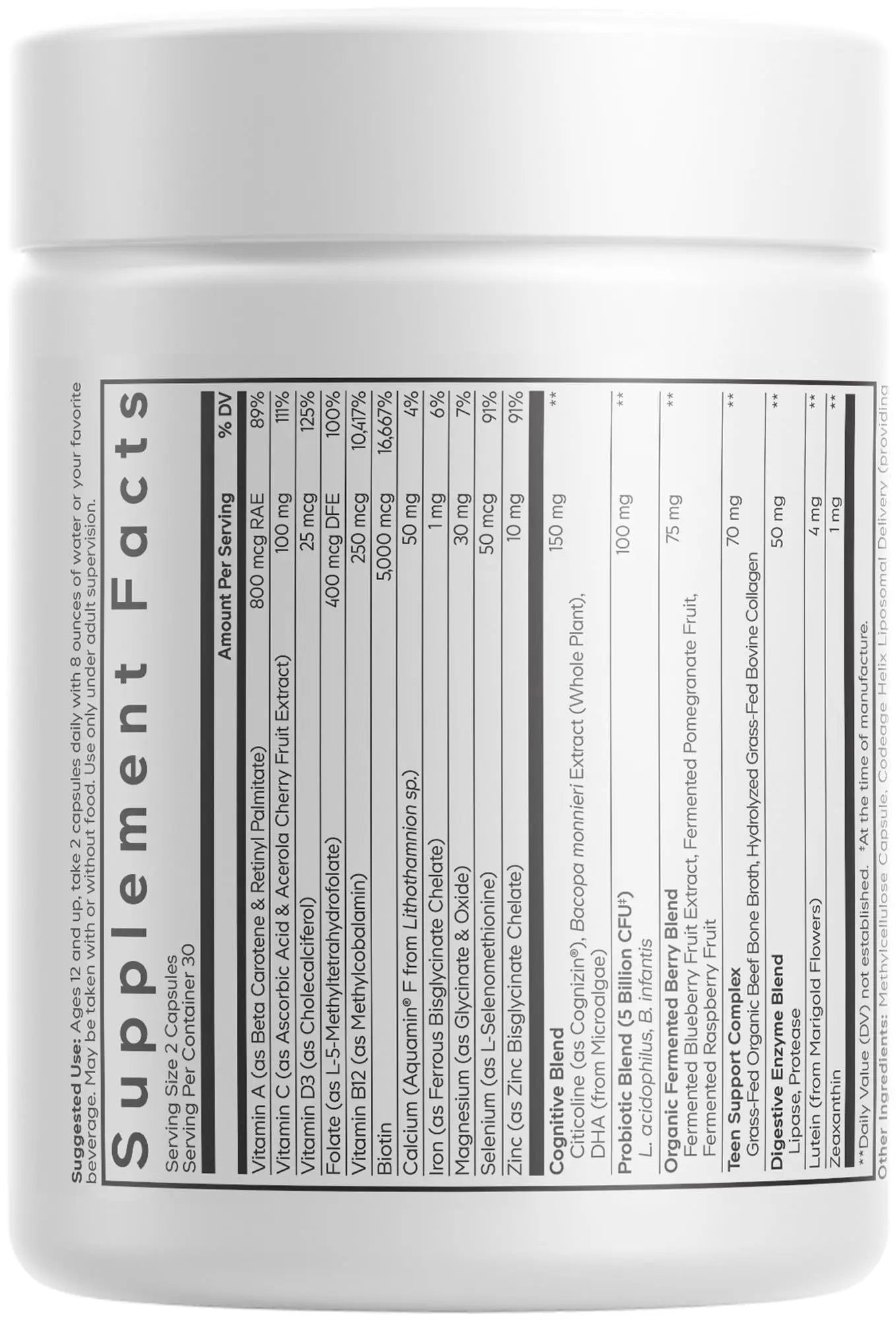 Codeage Teen Multivitamin+ Platinum Supplement - Vitamins A, C, D3, E, K2, B6, B12, Minerals, Probiotics, Citicoline Codeage buy supplements canada