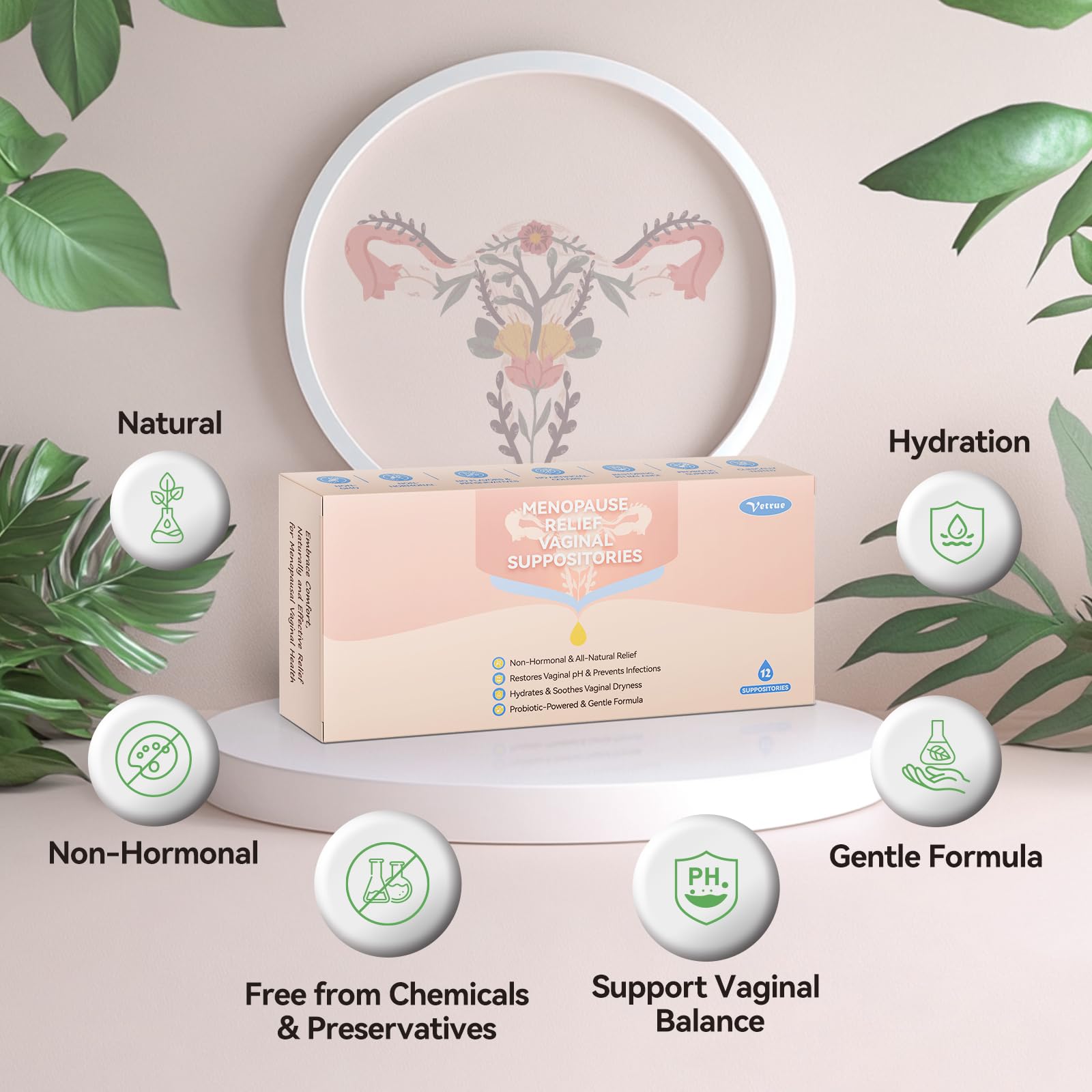 Vetrue Menopause Relief Vaginal Suppositories, Non-Hormonal, All-Natural Formula with Boric Acid, Hyaluronic Acid, Probiotics, Coconut Oil & Vitamin E, Soothes Vaginal Dryness & Discomfort(12 Inserts) vetrue buy supplements canada