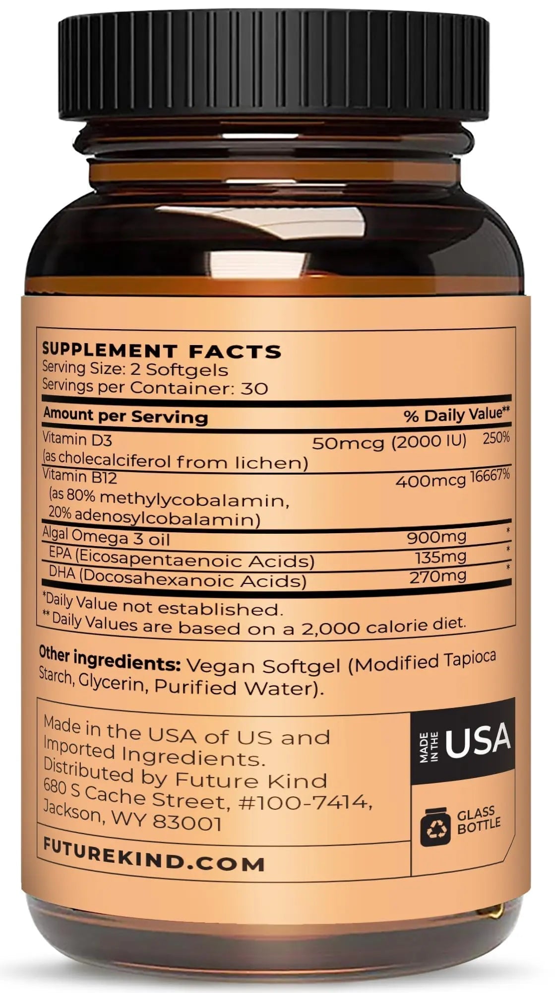 Future Kind Vegan Multivitamins - Glass Bottle & Made for Vegans with Omega 3 DHA, EPA, Vitamin B12 & D3 for Energy, Focus, & Mood (60 Softgels) Future Kind buy supplements canada