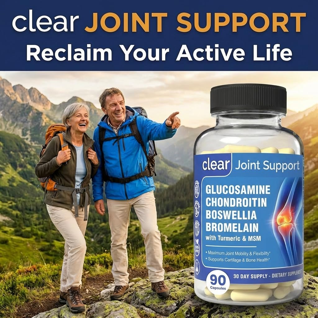 Clear Joint Support - 1500mg Glucosamine Chondroitin MSM - 8 in 1 Joint Health Supplement with Turmeric and Boswellia for Men & Women, Knee, Hip & Back Support, Made in USA, 90 Capsules Clear Probiotics buy supplements canada