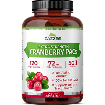 Zazzee Cranberry PACs, 72 mg PACs per Capsule, 2X Strength, 100% Soluble, 120 Vegan Capsules, 50:1 Extract, 18,200 mg Strength, Fast-Acting, Effective Urinary Tract Support, Made in The USA Zazzee buy supplements canada