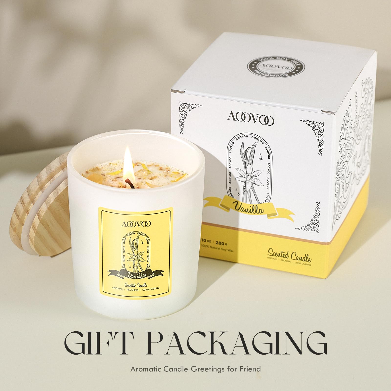 Vanilla Soy Candles Gift for Women - Aromatherapy Candle with Crystals Inside, 10oz Natural Soy Wax Candles AOOVOO buy supplements canada