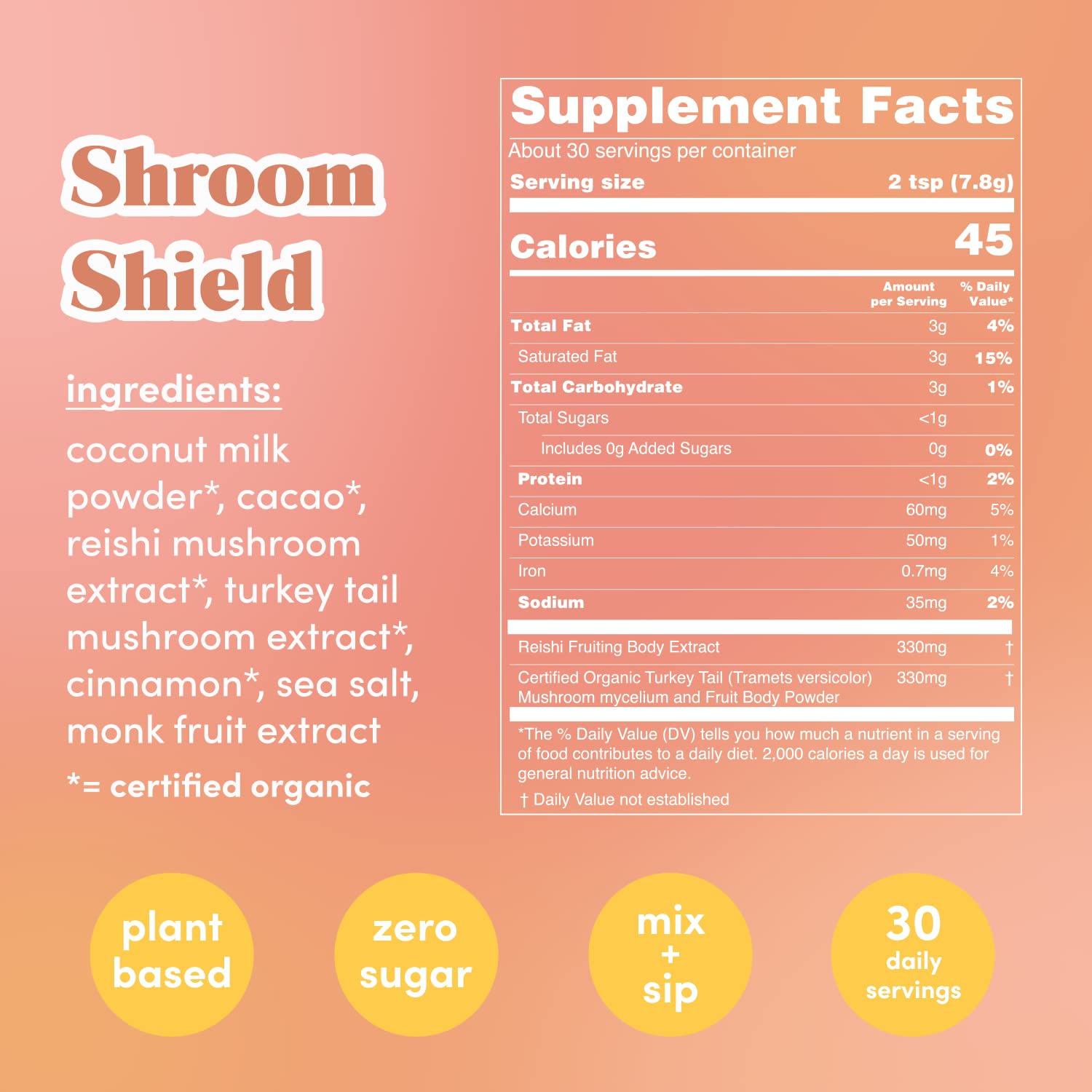 GOLDE Shroom Shield - Plant Based Superfood Blend w/Turkey Tail Mushroom & Reishi Mushroom Extract - Stress Defense - Antioxidants & Prebiotics - Vegan, Keto, & Sugar-Free Hot Cocoa - 30 Servings GOLDE buy supplements canada