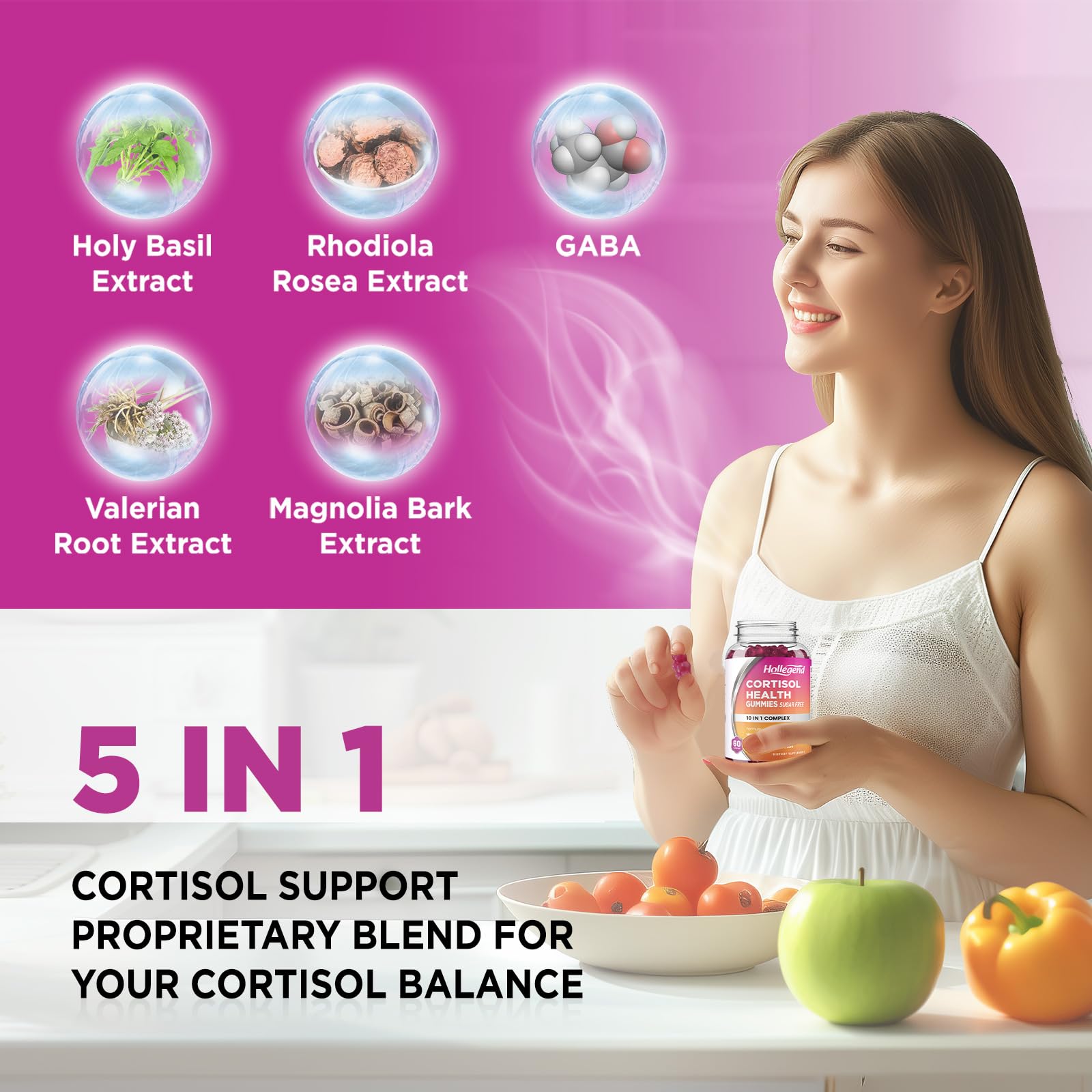 HOLLEGEND Cortisol Supplements for Women Men, Cortisol Gummies with Ashwagandha, Magnesium, L-Theanine, Phosphatidylserine, B6 for Cortisol Detox, Relaxation, Sleep, Focus, Sugar-Free, Vegan, 60 HOLLEGEND buy supplements canada