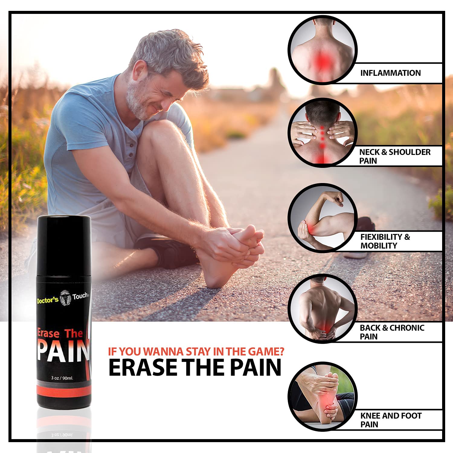 Doctor's Touch Erase The Pain Relief Roll On - Fast Acting Topical Pain Relief Roll On for Nerves, Joints, All Muscle Soreness and Discomfort - Roll on Muscle Pain Relief Doctor's Touch buy supplements canada