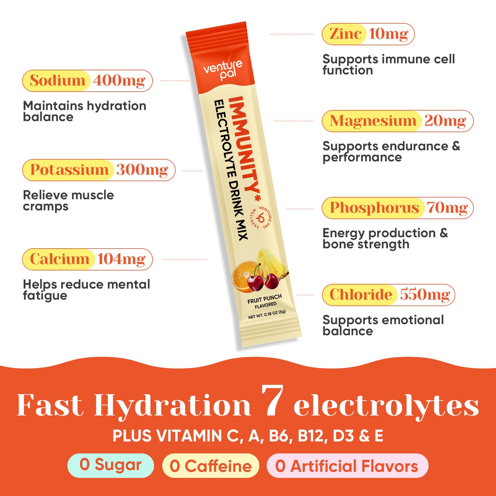 Venture Pal 2-in-1 Hydration + Immune Electrolytes Powder Packets with 7 Electrolytes & 6 Vitamins, Elderberry, Turmeric, Echinacea | Liquid Daily IV Drink Mix Venture Pal buy supplements canada