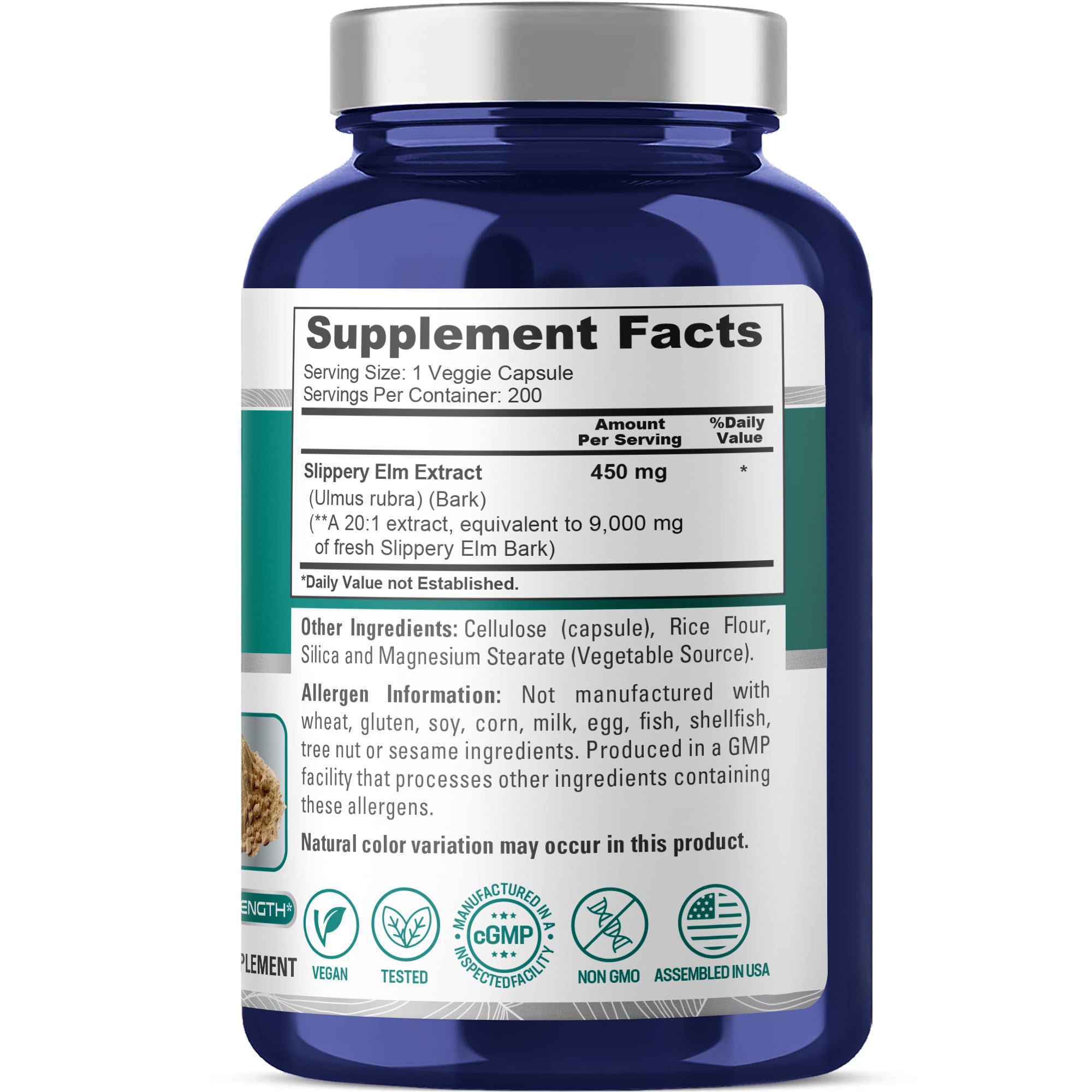 NusaPure Slippery Elm Bark 20:1 Extract, 450 mg Equivalent to 9,000mg 200 Veggie Capsules (Non-GMO, Vegan) NusaPure buy supplements canada