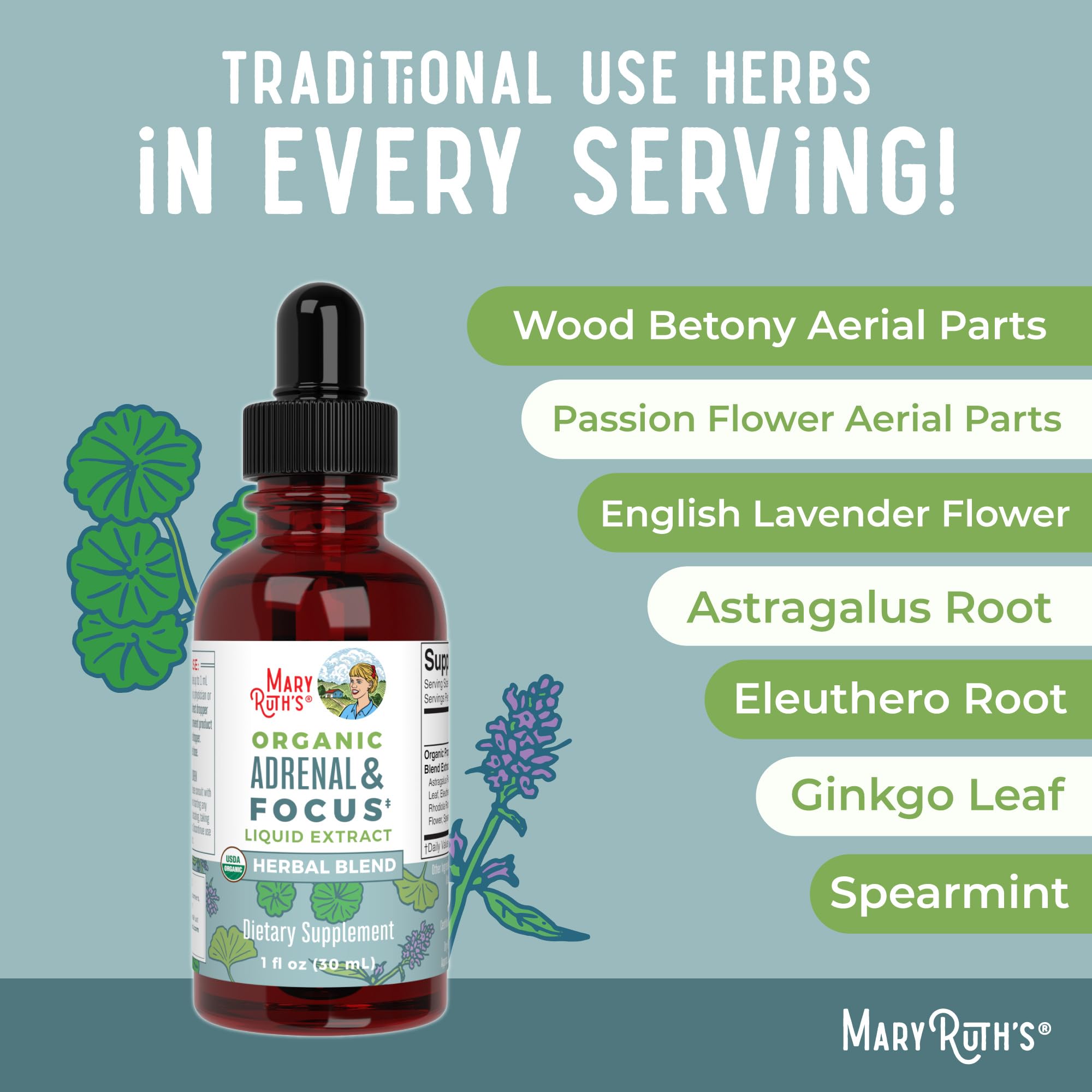 MaryRuth Organics - USDA Organic Brain Nootropic Supplement for Adults with Ginkgo Biloba & Astragalus | Focus & Adrenal Support | Brain & Memory Drops | Vegan | Non-GMO | Gluten Free | 30 Servings MARYRUTH'S buy supplements canada