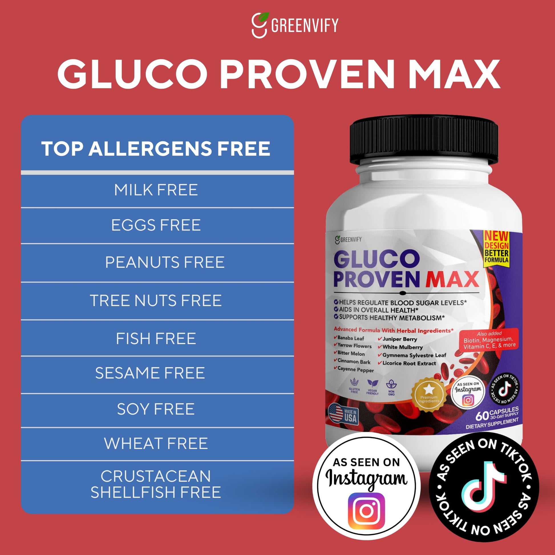 GREENVIFY Gluco Proven Max – Daily Wellness Support Supplement with Vitamins, Minerals, and Herbs – Chromium, Magnesium, Banaba, Bitter Melon, and Zinc – Non-GMO, Gluten-Free – 60 Capsules GREENVIFY buy supplements canada