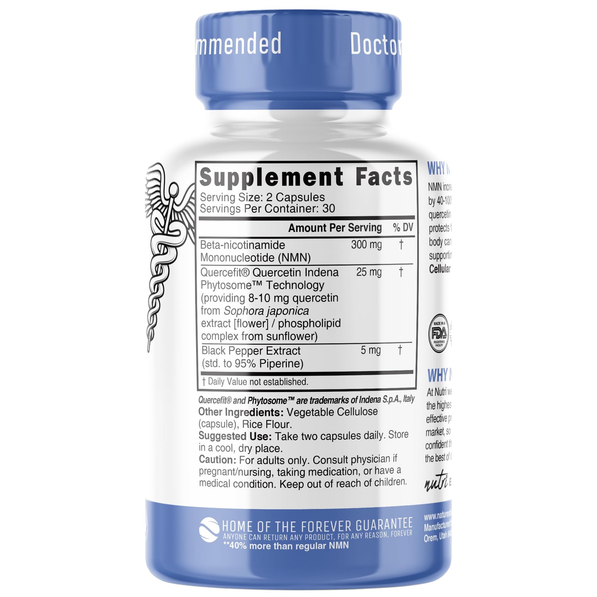 NMN Supplement 300mg NAD Supplement - Nutri Ultra High Absorption Stabilized NMN Nicotinamide Mononucleotide, 40% More NAD+ with Quercetin Phytosome & Black Pepper - mnm supplement (60 Capsules) Nature's Fusions buy supplements canada