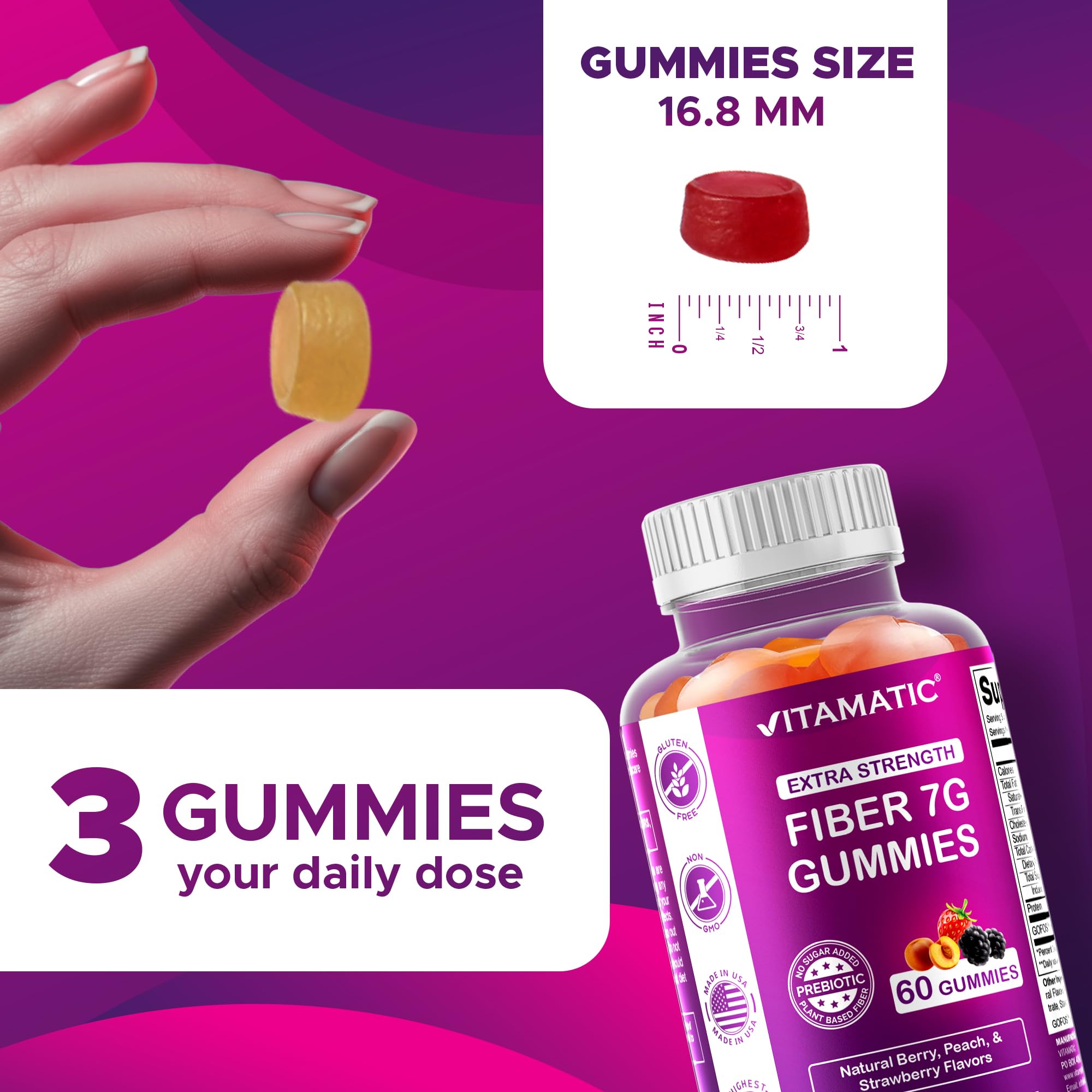 Vitamatic Prebiotic Fiber Gummies for Adults – 2 Pack (Total 120 Gummies) 7g Fiber per Serving | Extra Strength | Zero Sugar Added | Pectin-Based Vitamatic buy supplements canada