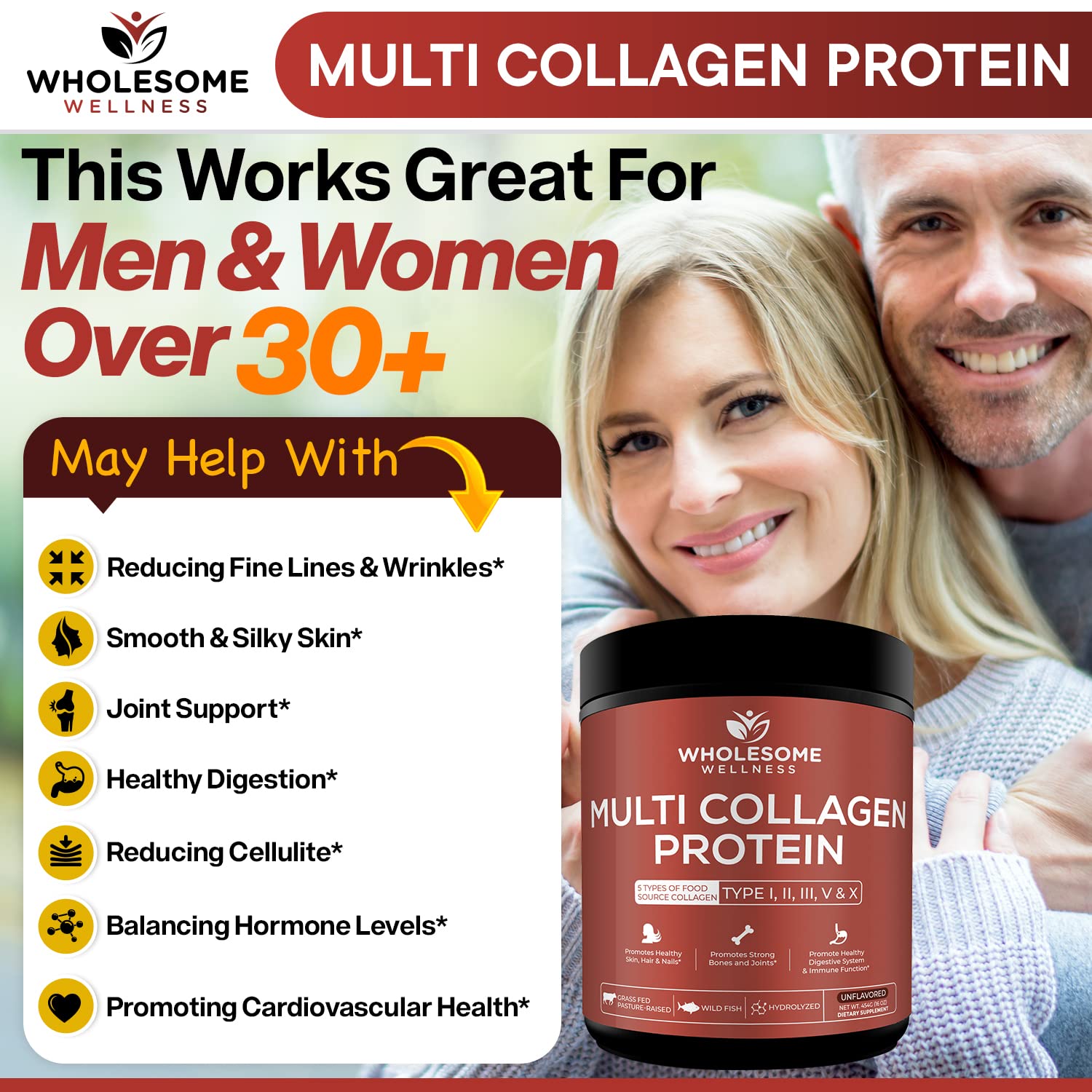 Multi Collagen Protein Powder Hydrolyzed (Type I II III V X) Grass-Fed All-in-One Super Wholesome Wellness buy supplements canada
