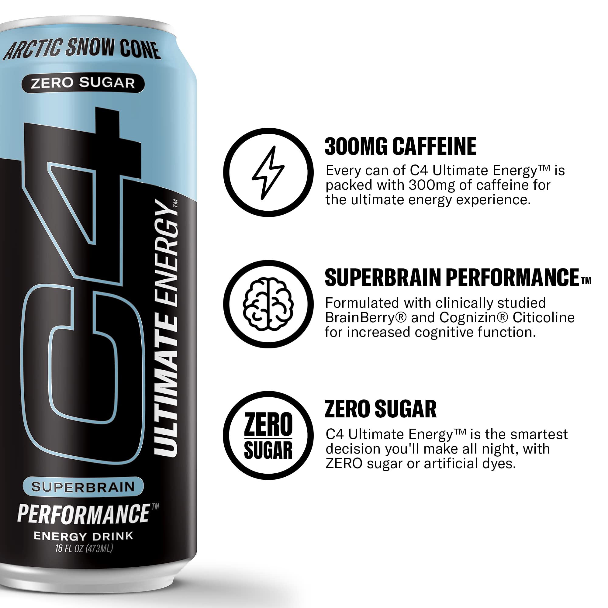 C4 Ultimate Sugar Free Energy Drink 16oz (Pack of 24) | Arctic Snow Cone | Pre Workout Cellucor buy supplements canada