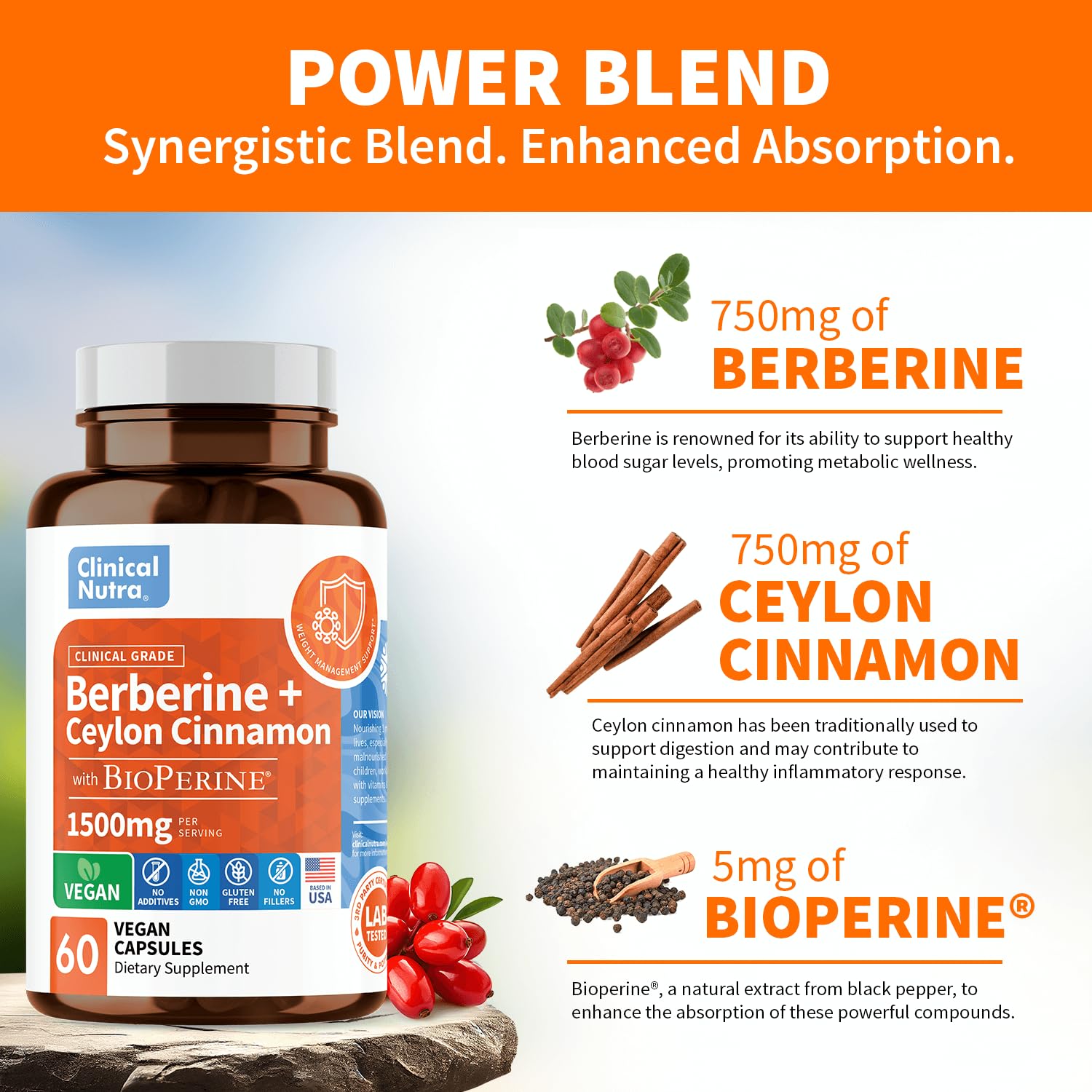Clinical Grade Berberine Supplement 1500mg HCL Plus Ceylon Cinnamon Weight Managemen Clinical Nutra buy supplements canada