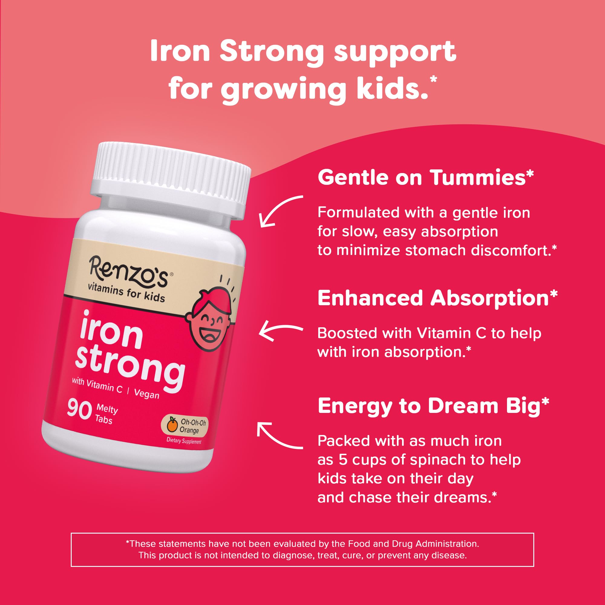 Renzo's Iron Supplements for Kids, Dissolvable Vegan Kids Iron Supplement with Vitamin C, Sugar-Free Melty Tabs Renzo's buy supplements canada