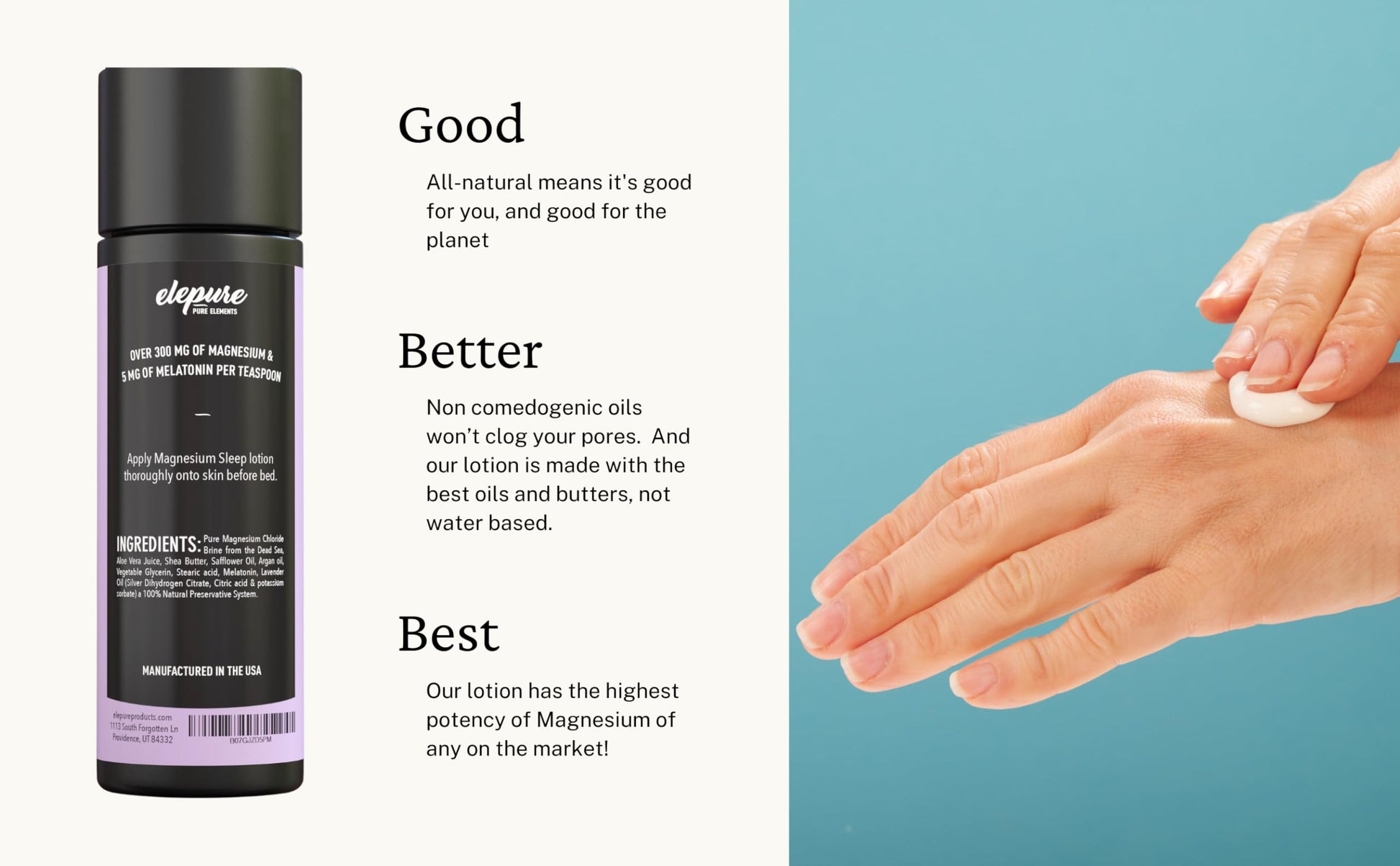 Elepure Pure Elements Magnesium Sleep Lotion with Lavender and Melatonin - Topical Application Night Cream- High Potency - Organic Materials - Large Size - Great Value - 8 fl. oz Elepure Pure Elements buy supplements canada