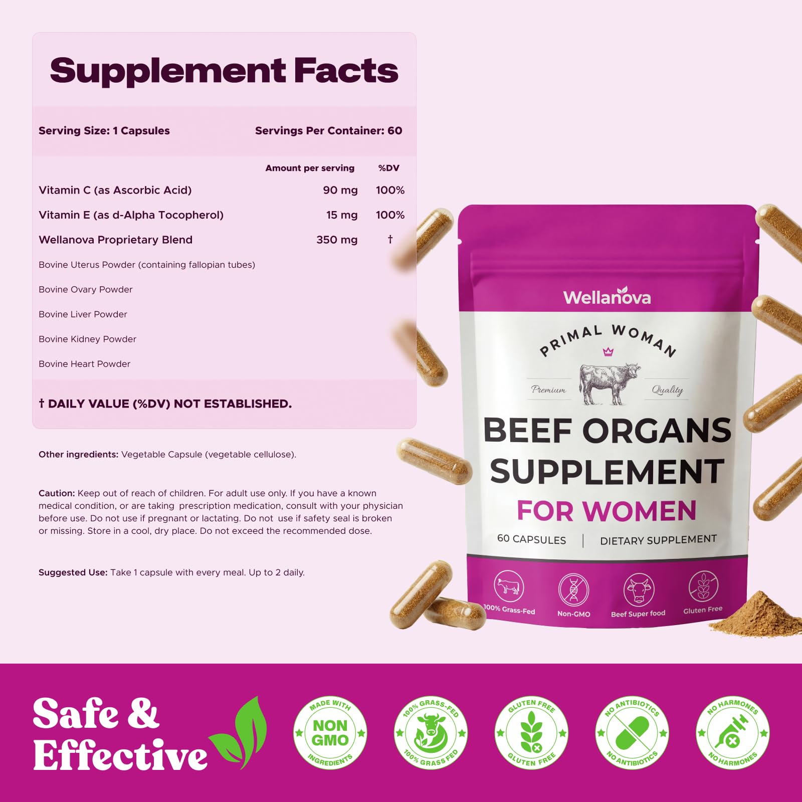 Primal Beef Organ Supplement for Women, Grass-Fed Ancestral Superfood Supplement with Uterus & Liver for Hormone Balance & Queen Energy - 60 Day Supply Wellanova buy supplements canada