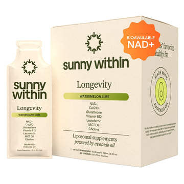 Sunny Within Longevity – Liposomal NAD+ Glutathione Supplement w/Liquid NAD+, CoQ10, B12, MCT & Avocado Oil – Cellular Health, Energy, Brain, Gut & Heart Support* – Watermelon Lime – 30 Pouches Sunny Within buy supplements canada