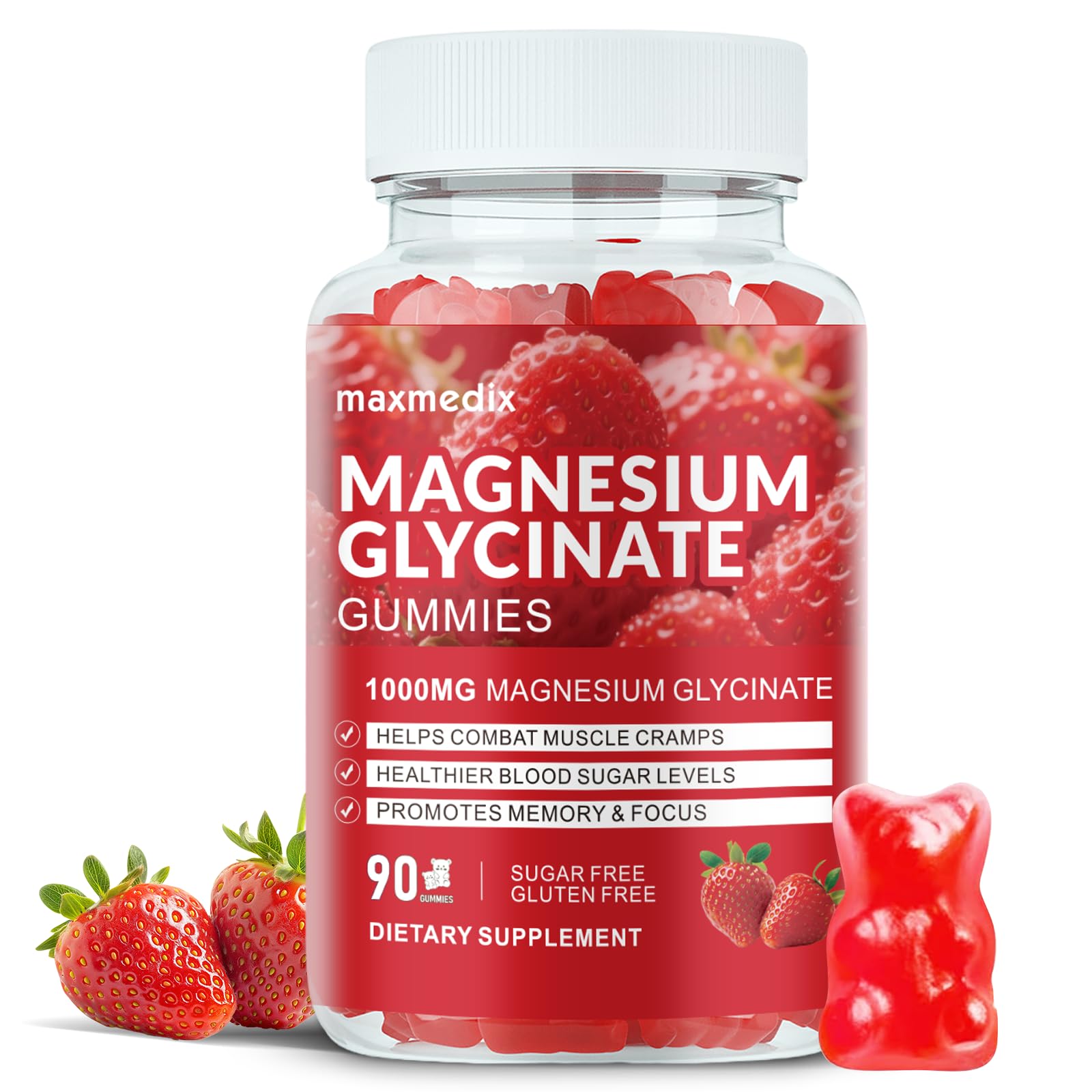 Magnesium Glycinate Gummies 1000mg, Sugar Free Magnesium Potassium Supplements Chewable for Adults with L-Threonate for Sleep, Body Support and Relaxation,90 Strawberry Gummies maxmedix buy supplements canada