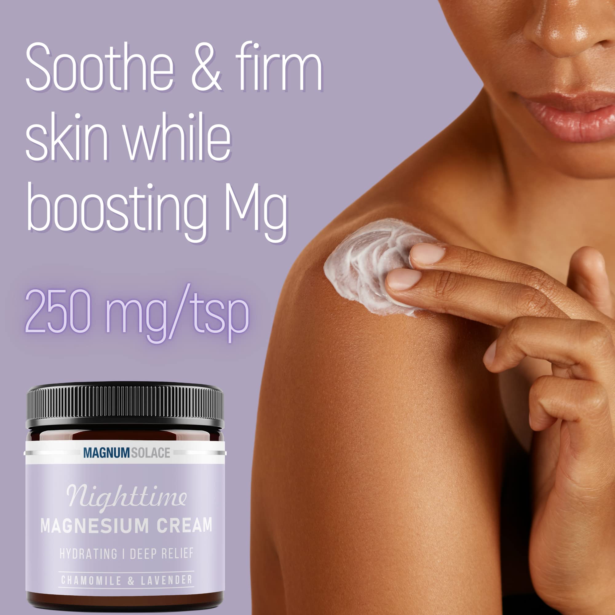 Magnum Solace Magnesium Lotion – Nighttime Magnesium Cream – Apply to Legs, Arms or Chest - Topical Magnesium Chloride – USA Made and Safe for Kids (Chamomile Lavender) Magnum Solace buy supplements canada