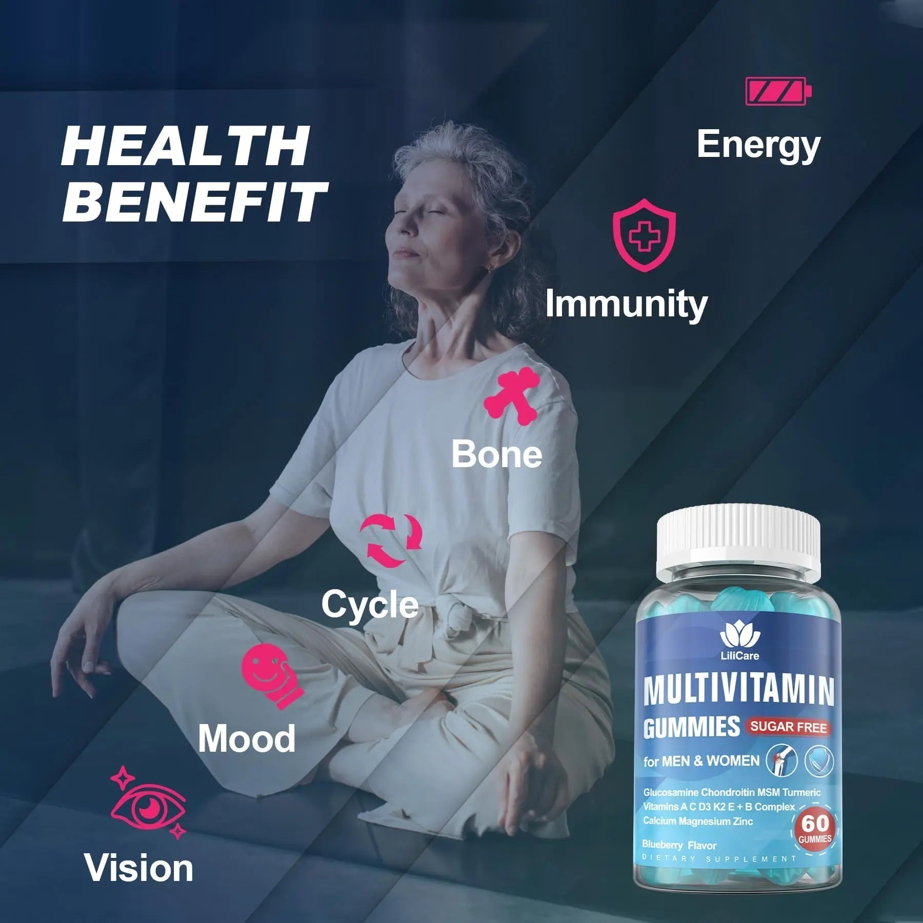 Methylated Multivitamin for Men/Women Gummies, Mens/Womens Multivitamin 50 Plus, with Glucosamine Chondroitin MSM Echinacea Sugar Free LILICARE buy supplements canada