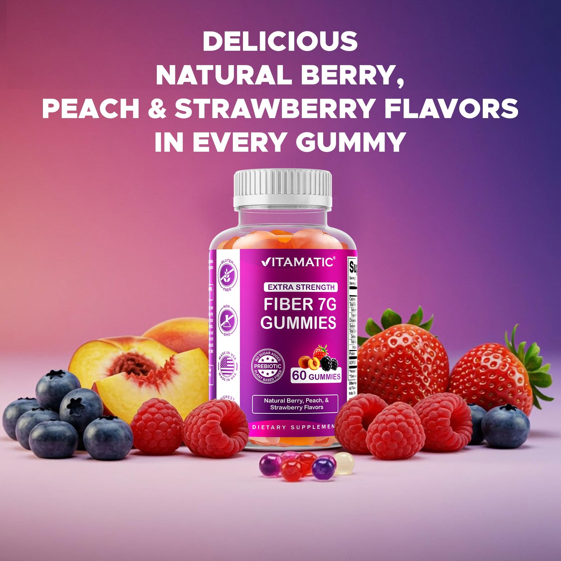 Vitamatic Prebiotic Fiber Gummies for Adults – 2 Pack (Total 120 Gummies) 7g Fiber per Serving | Extra Strength | Zero Sugar Added | Pectin-Based Vitamatic buy supplements canada