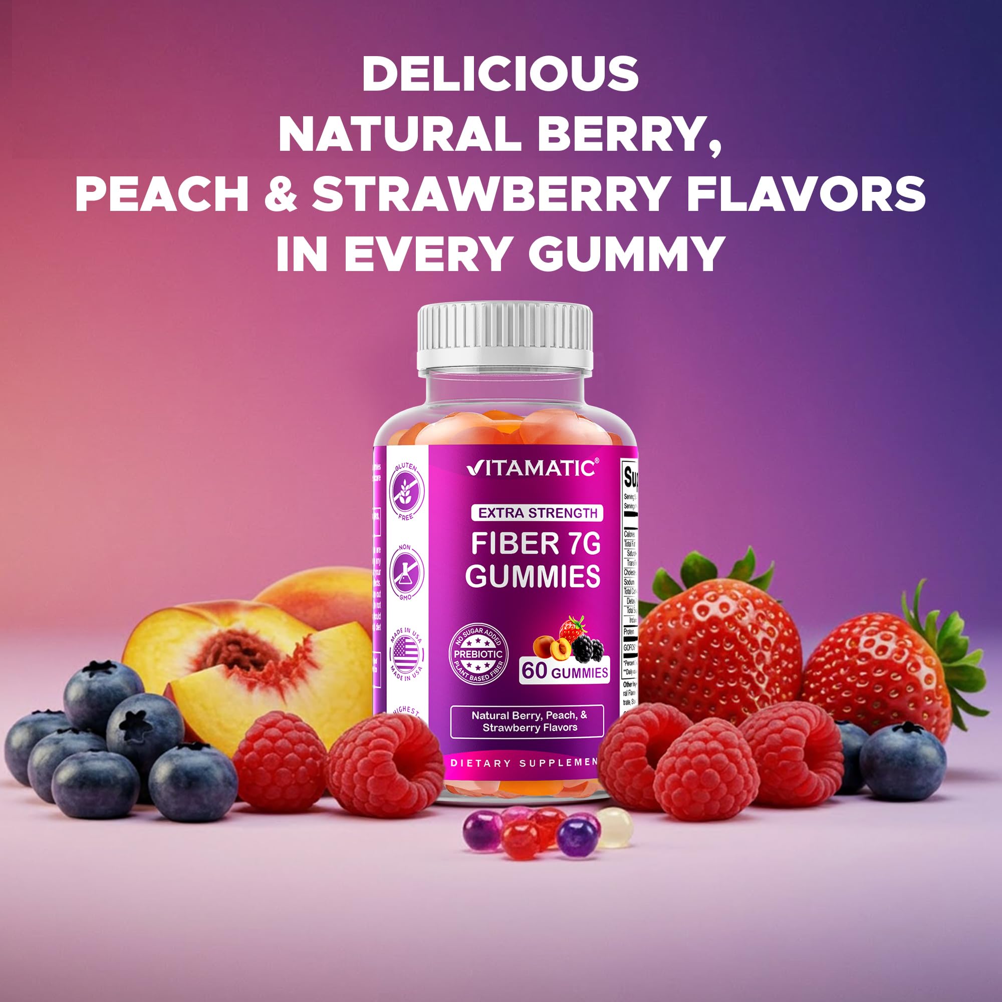 Vitamatic Prebiotic Fiber Gummies for Adults – 2 Pack (Total 120 Gummies) 7g Fiber per Serving | Extra Strength | Zero Sugar Added | Pectin-Based Vitamatic buy supplements canada