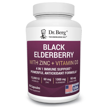 Dr. Berg Black Elderberry Capsules (Advanced Immune Support*) with 15,000 IU Vitamin D, 60 mg of Zinc, & 90 mg of Camu Camu - (4-in-1) Sambucus Elderberry Immune Support Supplement - 90 Capsules Dr. Berg Nutritionals buy supplements canada