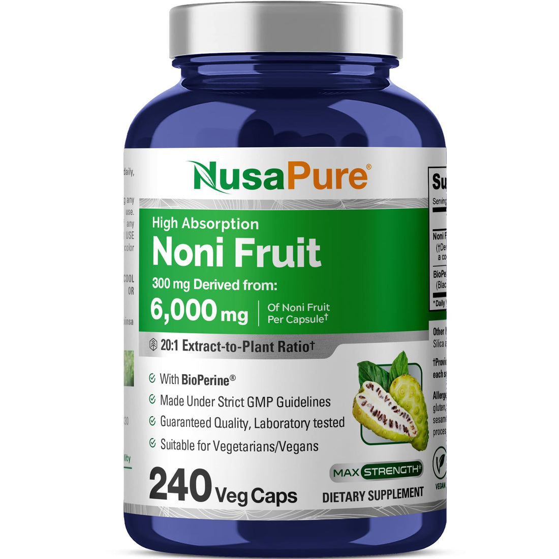 NusaPure Noni Fruit 20:1 Extract, 300 mg Equivalent to 6,000 mg 240 Capsules Suitable for Vegetarian/Vegan, Non-GMO NusaPure buy supplements canada
