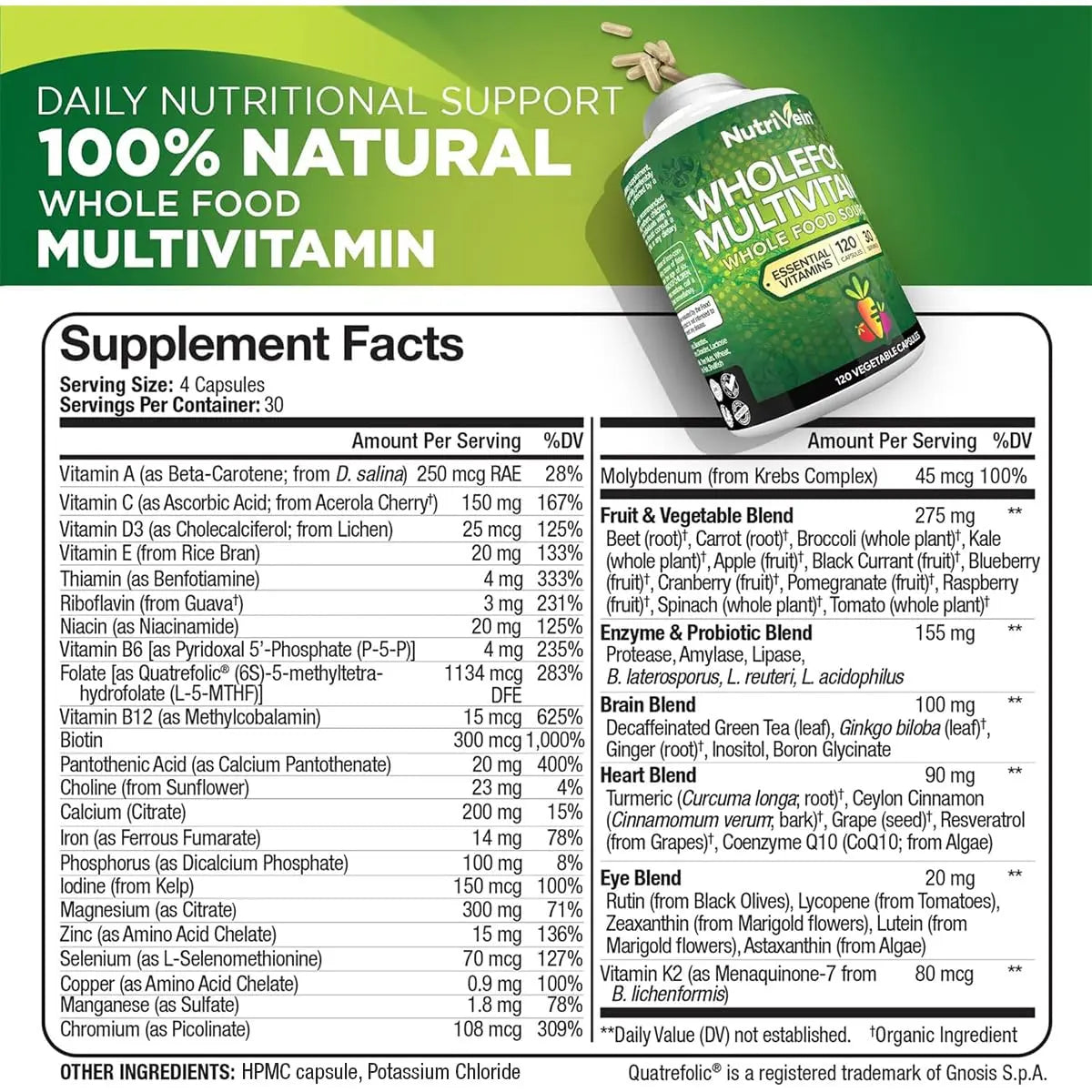 Nutrivein Whole Food Multivitamin for Men & Women – 120 Vegan Multivitamin Caps for Adults – Daily Energy, Immune & Heart Support Nutrivein buy supplements canada