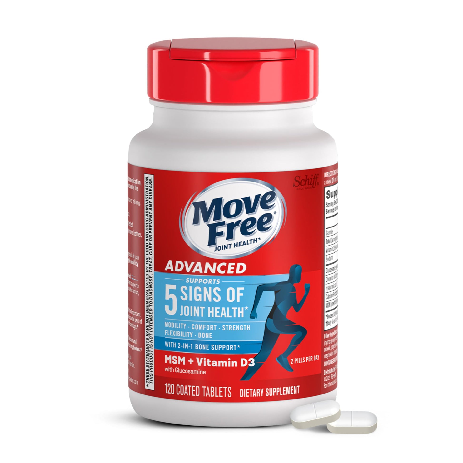 Move Free Advanced Glucosamine Chondroitin MSM + Vitamin D3 Joint Support Supplement, Supports Mobility Comfort Strength Flexibility & Bone + Immune Health - 120 Tablets (40 servings)* Move Free buy supplements canada