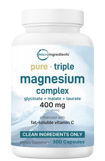 Micro Ingredients Pure Magnesium Complex, 300 Capsules | Triple Magnesium Glycinate, Malate, Taurate with Vitamin C | 100% Chelated | Supports Muscles Micro Ingredients buy supplements canada
