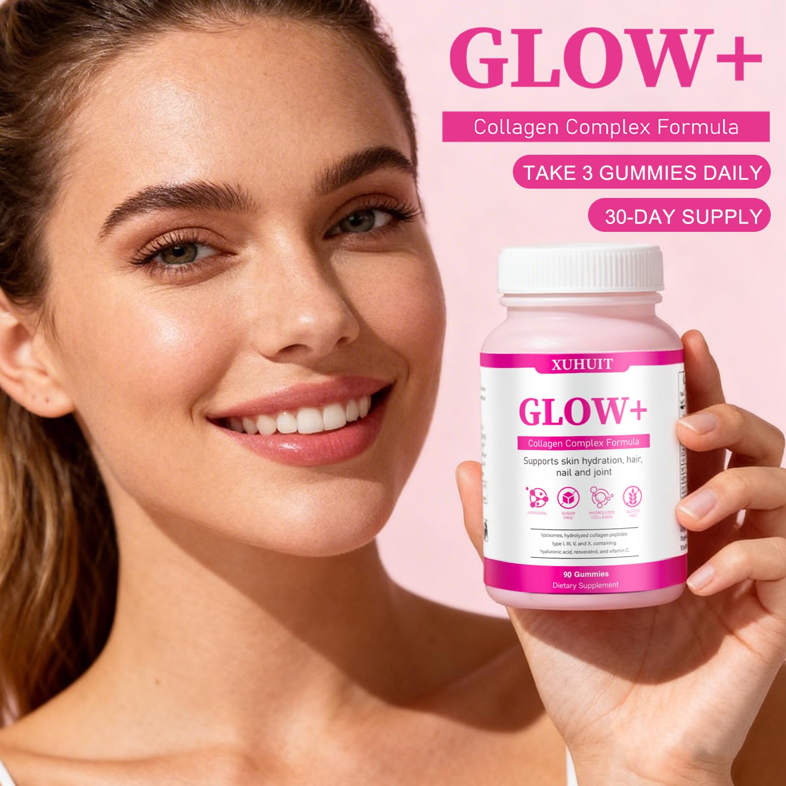 PBZPBZ Glow Collagen Gummies with Hyaluronic Acid & Resveratrol | Gentle Support for Skin, Hair & Nail Care | Non-GMO | 90 Count (1) PBZPBZ buy supplements canada