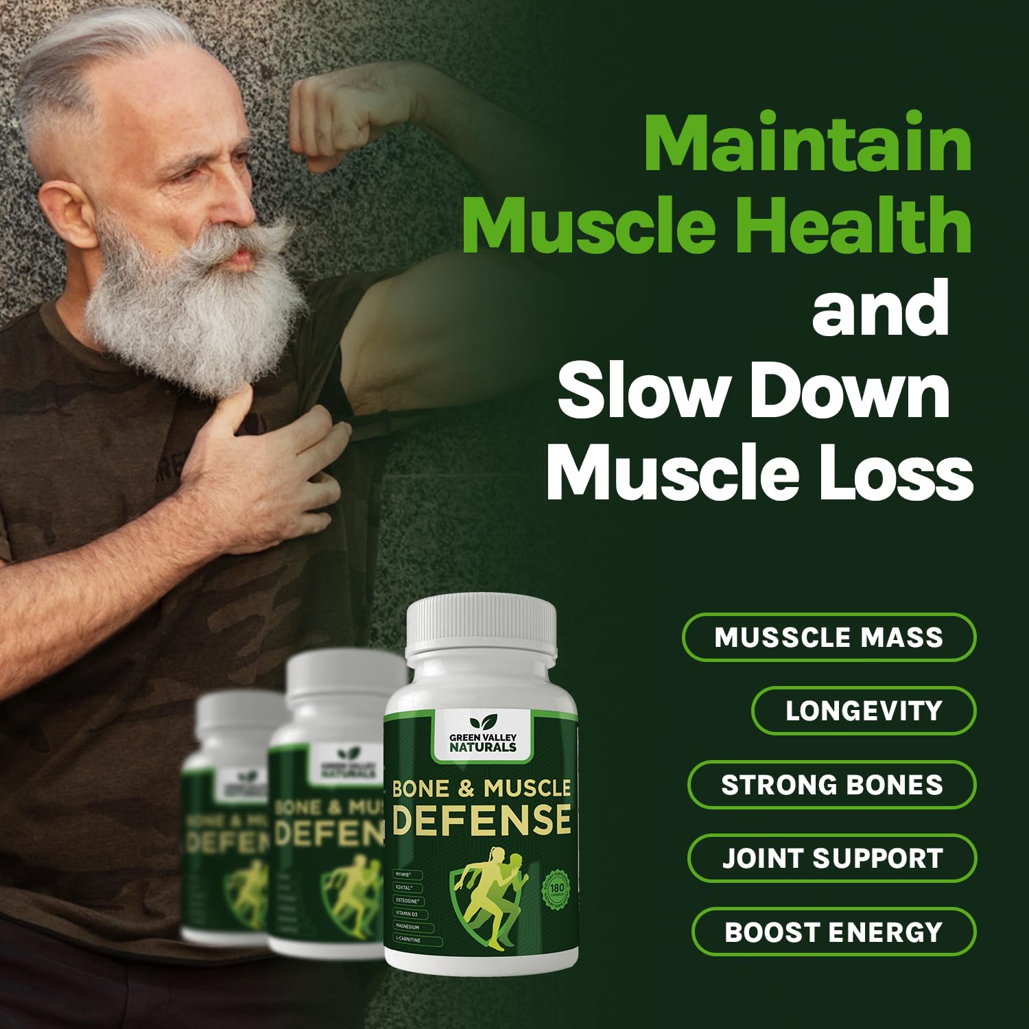 Green Valley Naturals Bone & Muscle Defense Supplement – Bone Health, Muscle Support & Joint Mobility Formula with MyHMB, Magnesium, Vitamin D3 & L-Carnitine for Daily Wellness, 60 Capsules GREEN VALLEY NATURALS buy supplements canada