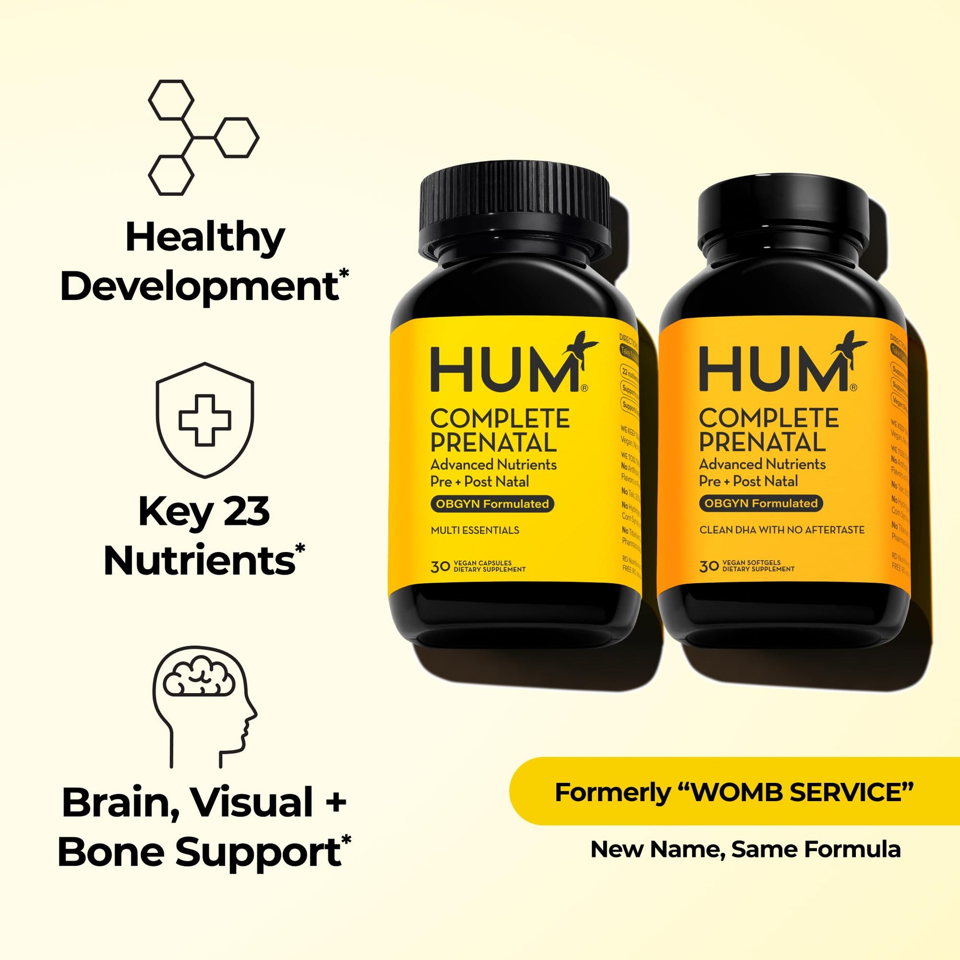 HUM Complete Prenatal Multivitamin for Women with Folate, DHA, and Choline, 23 Nutrients for Daily Support, Gluten Free, Non GMO Supplement for Pre, During, and Post Pregnancy, 30 Vegan Capsules HUM buy supplements canada