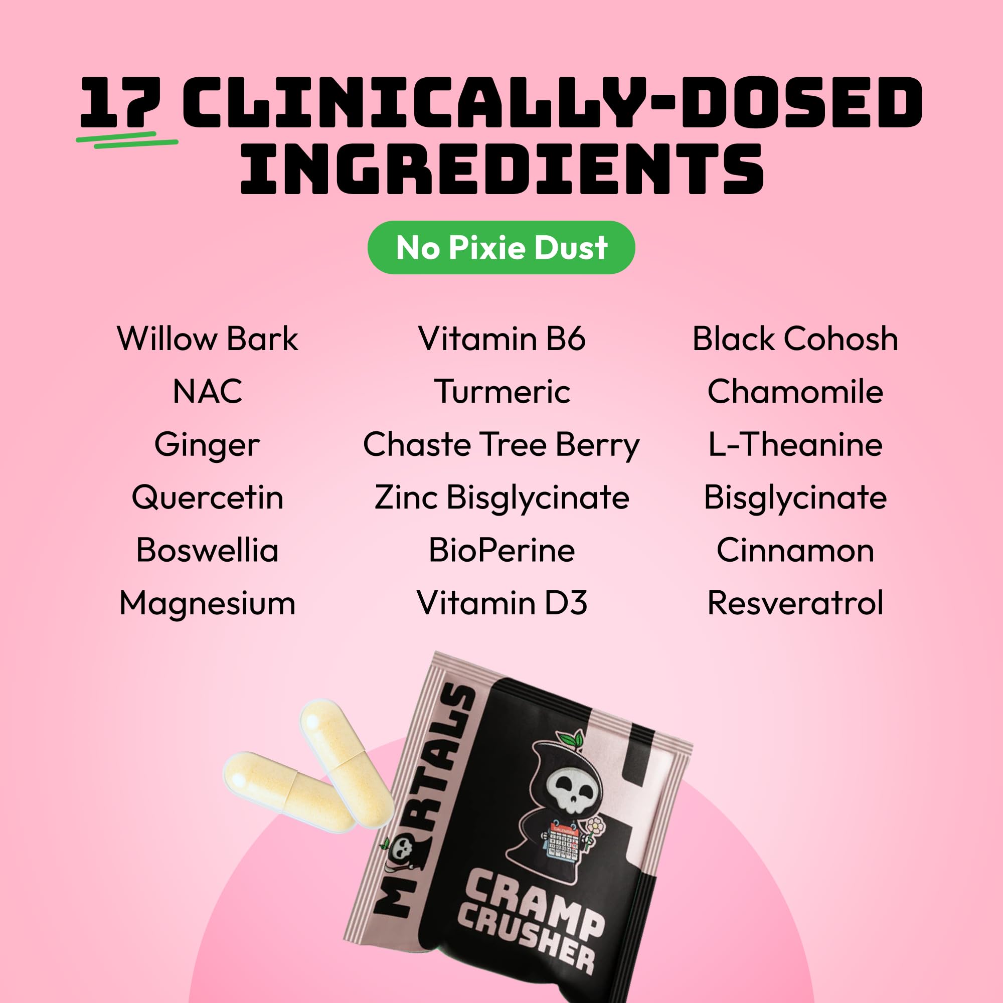 Mortals Cramp Crusher, Supports Bloating Relief for Women, Chasteberry, Magnesium Bisglycinate, Vitamin B6, Black Cohosh, Women's Hormone Balance Supplement, PMS Relief, (50 Capsules) Mortals buy supplements canada
