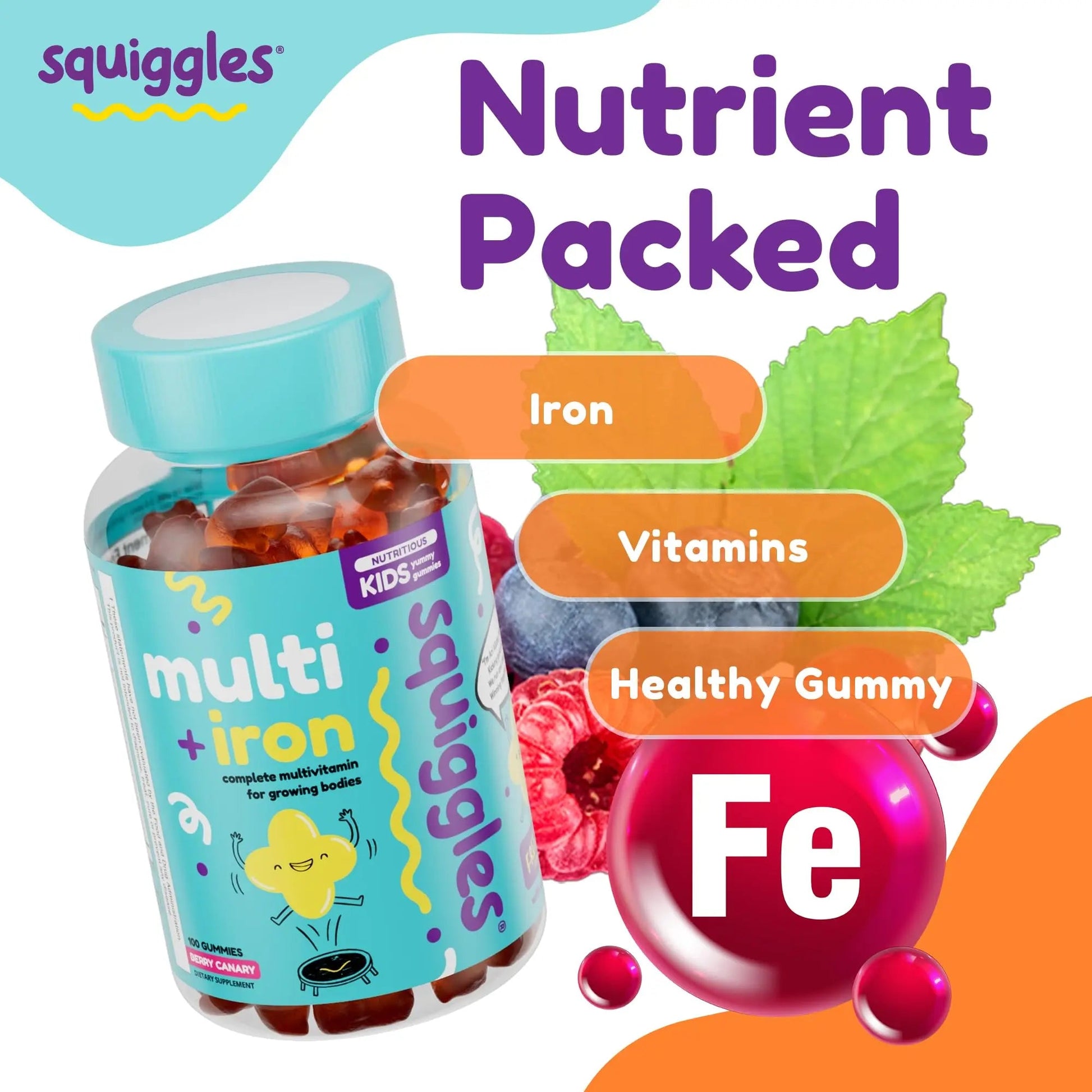 Squiggles Kids Multivitamin + Iron Gummies - Low Sugar Gummy Vitamins with Iron Supplements for Kids Squiggles buy supplements canada