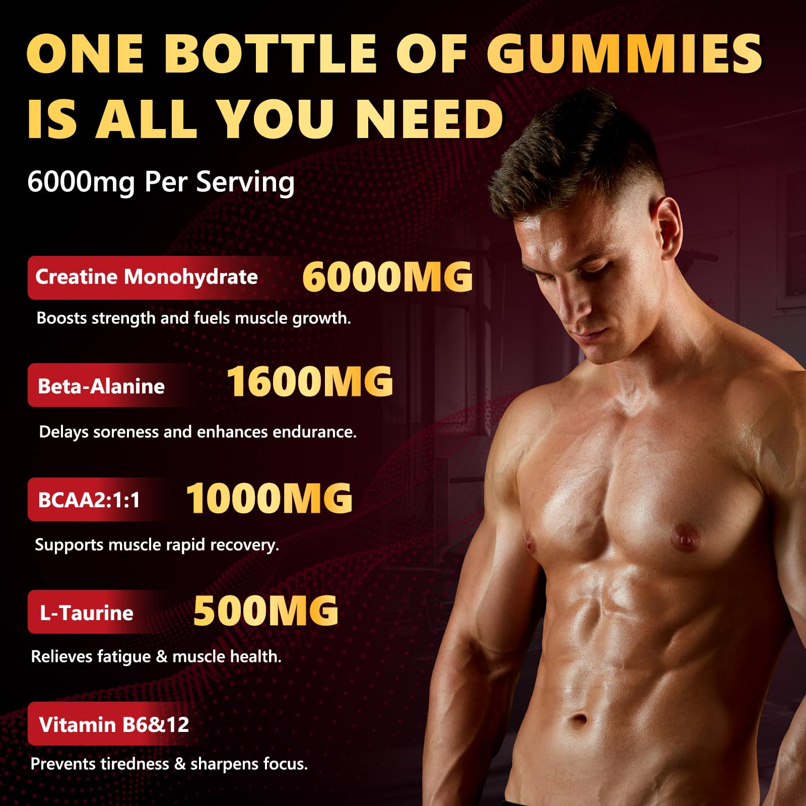 ZELKORE Creatine Monohydrate Gummies 6000mg for Men & Women, Sugar Free Creatine Gummy for Pre & Post Workout, High Absorption Supplement with BCAA, Support Boost Strength, ZelKore buy supplements canada