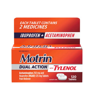 Motrin Dual Action with Tylenol, Ibuprofen & Acetaminophen Fast-Acting Dual Action Pain Reliever for Minor Aches & Pains, Ibuprofen (NSAID) 125 mg & Acetaminophen 250 mg, 120 ct Motrin buy supplements canada