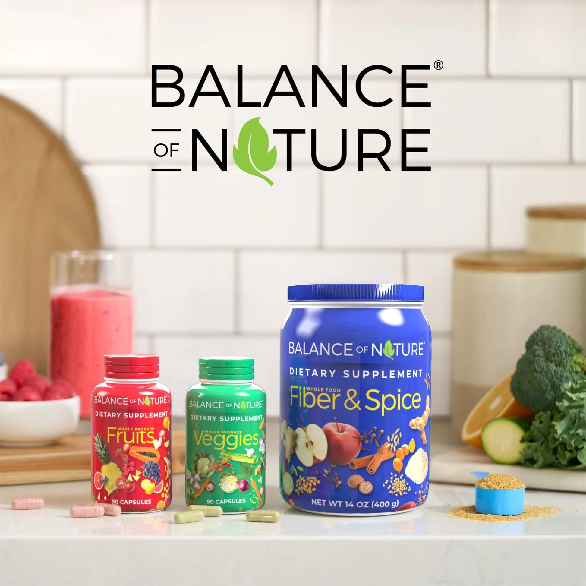 Balance of Nature Fruits & Veggies Supplements - Whole Fruit and Vegetable Ingredients for Women, Men, and Kids - 90 Fruits Capsules, 90 Veggies Capsules - 1 Set Balance of Nature buy supplements canada