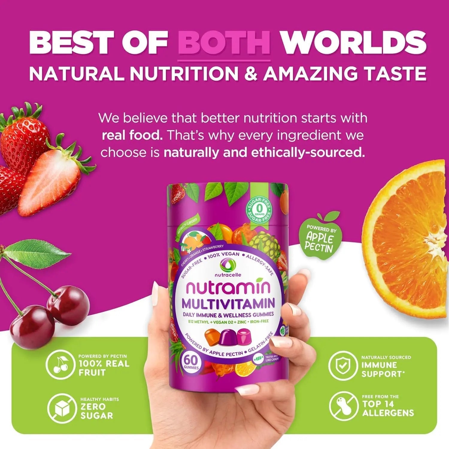 NUTRAMIN Daily Vegan Keto Multivitamin Gummies Non-GMO Natural Vitamin C D + Zinc for Immunity, Plant-Based, Sugar-Free, Nut-Free Nutracelle buy supplements canada