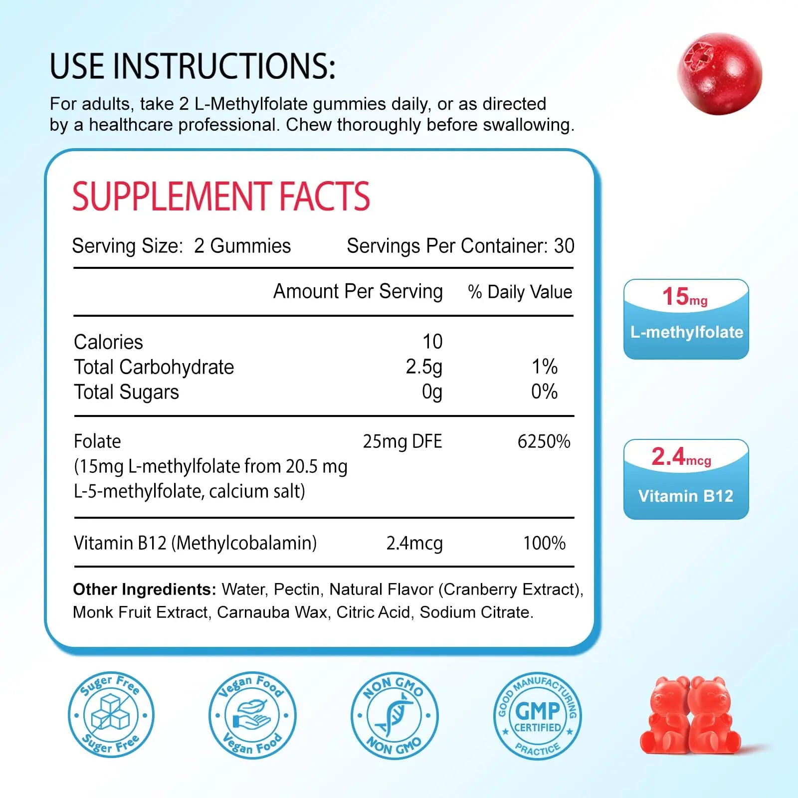 Zetelixia 2 Pack L-Methylfolate 15mg & Methyl B12 Gummies, Folate Supplement for Brain Health, Mood & Immunity, DNA Synthesis & Repair Zetelixia buy supplements canada